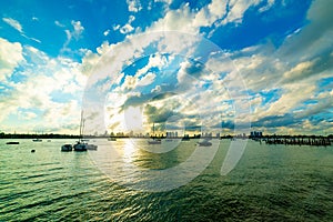 Dramatic sky over Miami Beach seafront at sunset