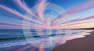 Dramatic Sky Over Ocean at Sunset with Pink Clouds