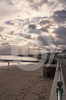 Dramatic sky over Seaburn Beach at sunset.