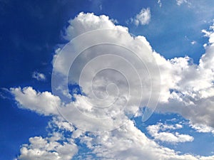 dramatic sky in spring with fluffy white clouds