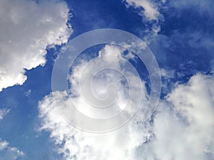 dramatic sky in spring with fluffy white clouds