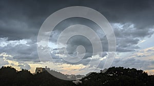 Dramatic sky with storm clouds and sunset