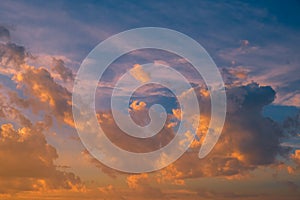 Dramatic sky with stormy clouds at sunset