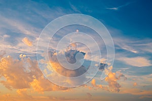 Dramatic sky with stormy clouds at sunset