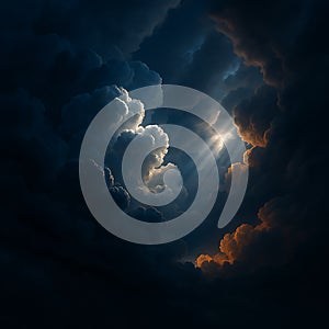 Dramatic sky with Sunlight Piercing Dark Clouds