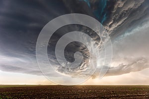 Dramatic sky with supercell storm clouds