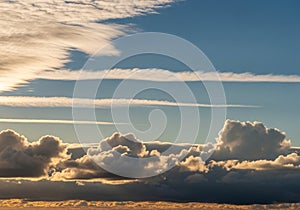 A dramatic sky with various cloud