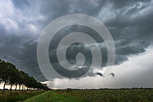 Dramatic sky of a wind and hail storm in western Europe