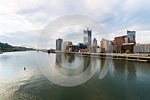 Dramatic Skyline of Downtown above the Monongahela River in Pitt