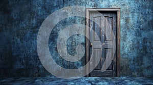 Dramatic Slammed Shut Door in a Dark Blue Jail Cell Background for Atmospheric Imagery photo
