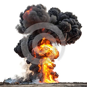 Horrible Smoke and fire explosion isolated on white background