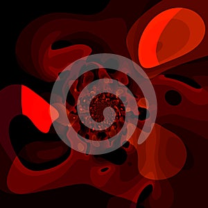 Dramatic sneeze. Abstract design. Black red color illustration. Modern interior decoration. Background wallpaper. Tunnel.