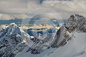 Dramatic Snow Capped Mountain Peaks in the German