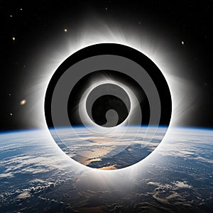 Dramatic Solar Eclipse Seen from Space Over Earth's Atmosphere