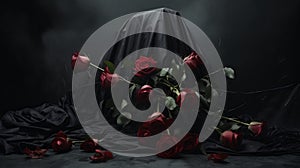 Dramatic And Somber: A Dark Background With Dead Roses And A Black Cover