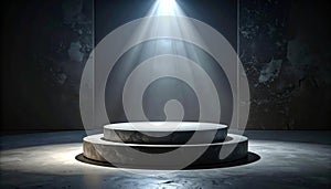 Dramatic Spotlight on Empty Circular Stage Platform