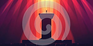 Dramatic Spotlight on Empty Podium with Microphone in Theater Setting
