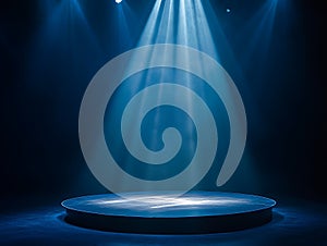 Dramatic Spotlight on Empty Stage with Dark Blue Background