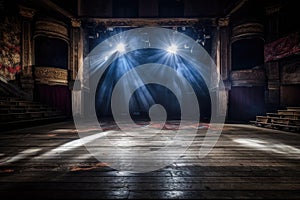 dramatic spotlight on an empty theater stage floor