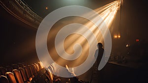 Dramatic Stage Lighting with Soft Rays Illuminating Empty Theater