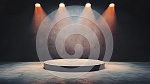 Dramatic Stage Lighting with Spotlight on Empty Round Platform