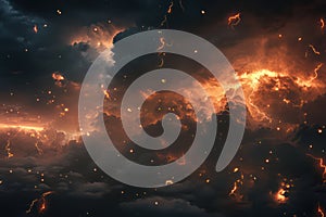 Dramatic storm clouds with multiple ground lightning strikes