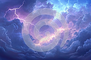 Dramatic storm clouds with multiple ground lightning strikes