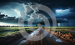 Dramatic Storm Clouds Over Dirt Road