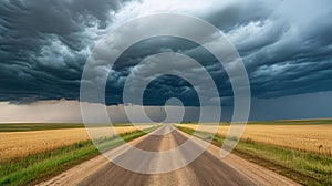 Dramatic Storm Clouds Over Prairie Road