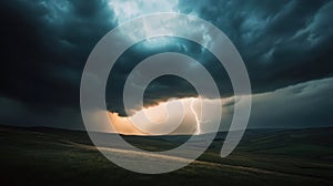 Dramatic Storm: Dark Clouds, Lightning Strikes, and a Glimpse of Light