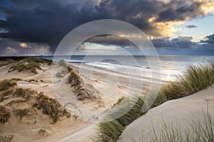 dramatic storm light over north sea