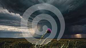 Lone Thistle Under Dramatic Stormy Sky