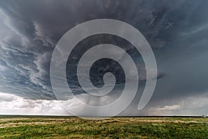 Dramatic stormy sky with supercell thunderstorm