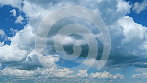 Dramatic Summer cloudscape. Blue sky white clouds. Changing cloudscape. Time lapse.