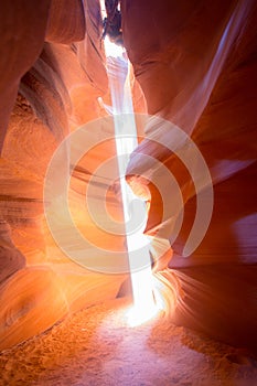 Dramatic Sunbeam shining into Antelope Canyon