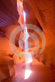 Dramatic sunbeam in the Upper Antelope Canyon slot, Page, Arizona, USA