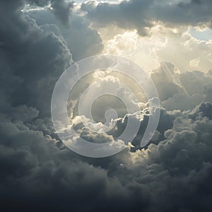 Dramatic Sunbeams Breaking Through Stormy Clouds