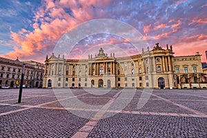 Dramatic sunrise at the Bebelplatz in Berlin