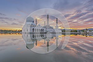 Dramatic sunrise at Kota Kinabalu City Mosque Sabah Borneo, Malaysia