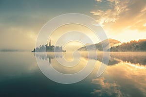 Dramatic Sunrise On Lake Bled