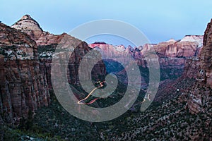 dramatic sunrise landscape taken in Zion national Park in Utah during autumn.