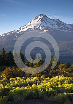 Dramatic Sunrise Light Hits Mount Shasta Cascade Range California