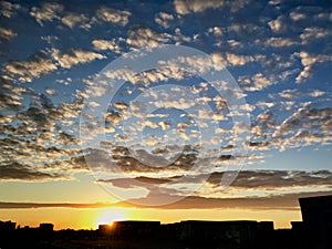 Dramatic Sunrise with Little Clouds Across the Sky