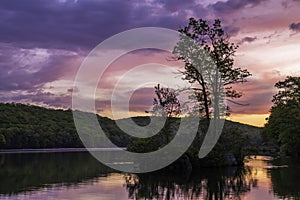 Dramatic sunrise over the lake