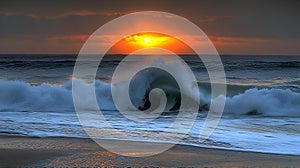 Dramatic Sunrise Over Ocean Waves