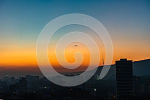 Dramatic sunrise over Tbilisi downtown