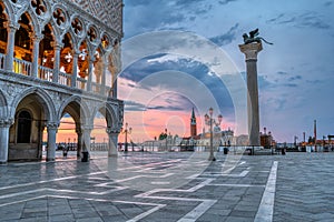 Dramatic sunrise at the Piazzetta San Marco and the Palazza Ducale