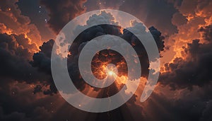 Dramatic Sunrise Piercing Through Dark Clouds