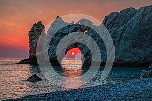 Dramatic sunrise in Skiathos, Lalaria in greece