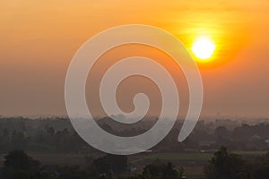 Dramatic sunrise sky with landscape in Thailand